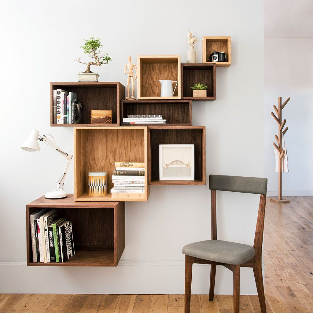 Solid Wood Cube Shelves In Walnut Or Oak Wall Shelves Design, Bookshelf ... within Creating Organized Spaces Innovative Storage Ideas with Cube Wall Shelves