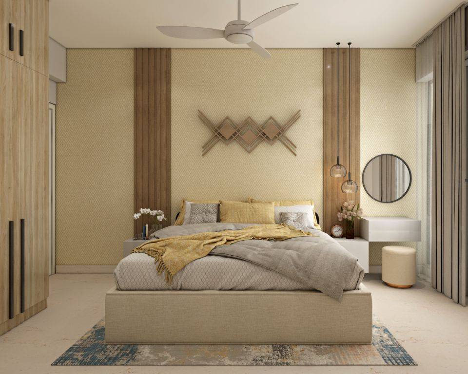 Spacious Master Bedroom Design With Wooden Grain Laminate Wardrobe ... in Transforming Your Space with a Fluted Bedroom Set Design Ideas