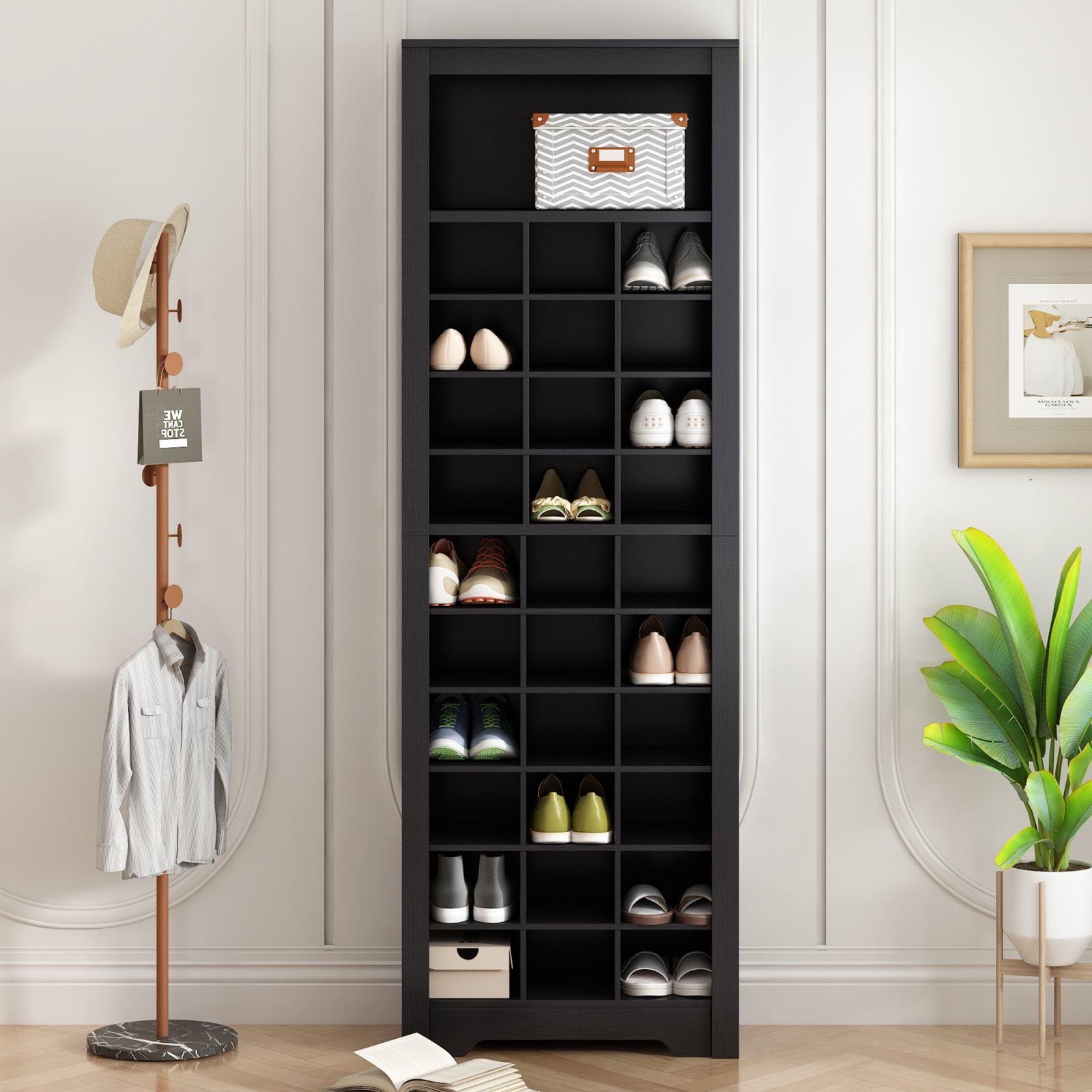 Stylish 30 Shoe Cubby Console, Contemporary Shoe Cabinet With Multiple ... inside The Gewnee Stylish Design 30 Shoe Cubby Console Design and Durability Insights
