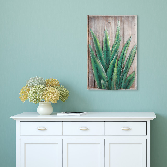 "Succulent 1" Metal Wall Art Hand Painted On Rugged Wooden Blocks Wall ... regarding