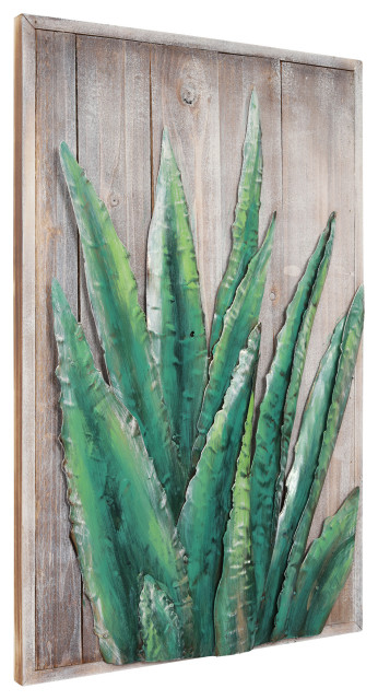 "Succulent 1" Metal Wall Art Hand Painted On Rugged Wooden Blocks Wall ... throughout