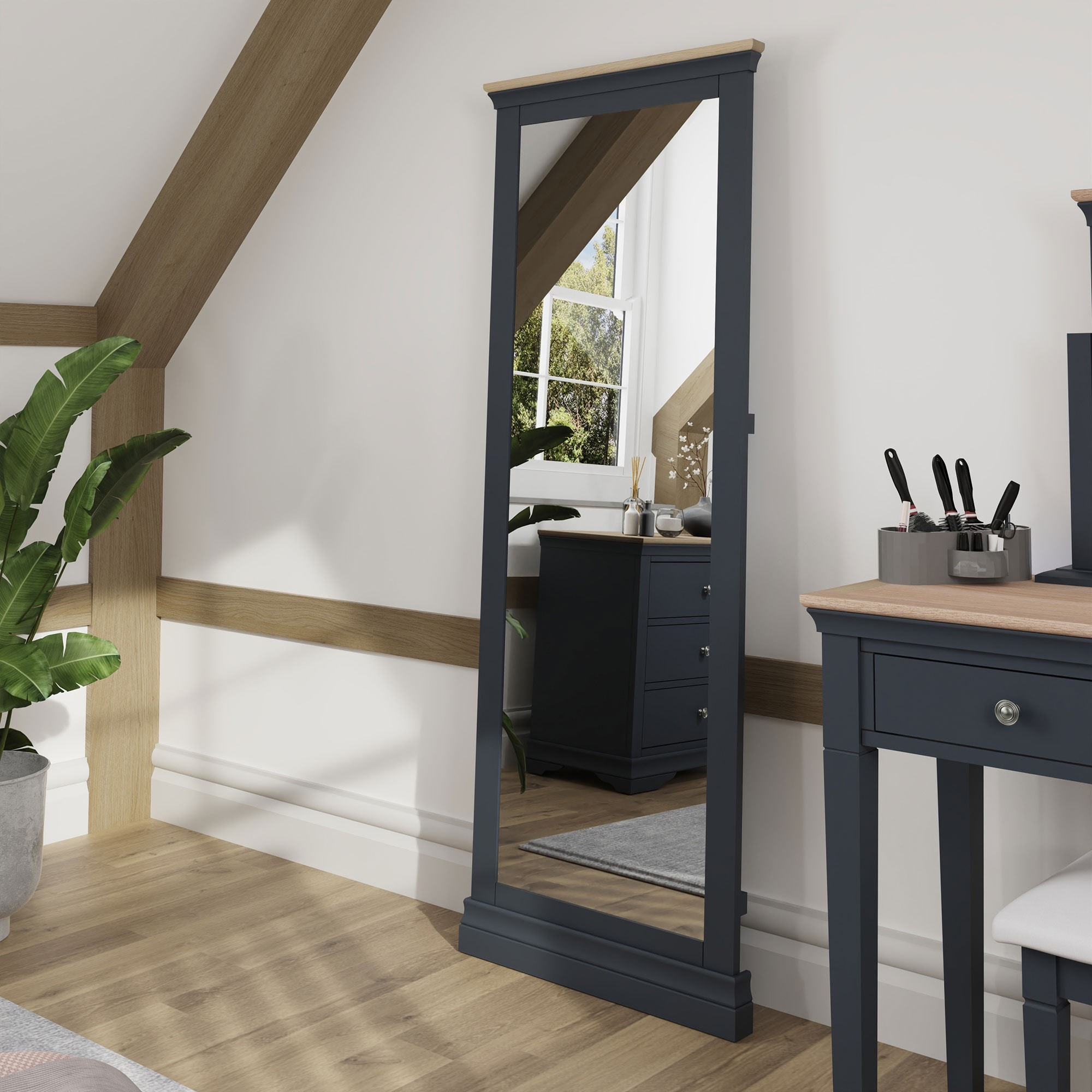 Swindon Oak Midnight Grey Cheval Mirror | Midnight Grey Cheval Mirror pertaining to Cheval Table Mirrors and Room Aesthetics: How to Maximize Light and Space