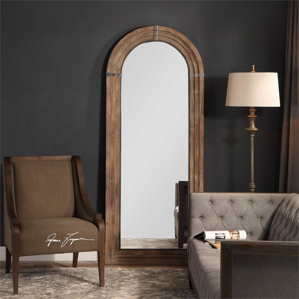 Uttermost Vasari Wooden Arch Mirror | Wooden Arch, Leaning Floor Mirror ... pertaining to