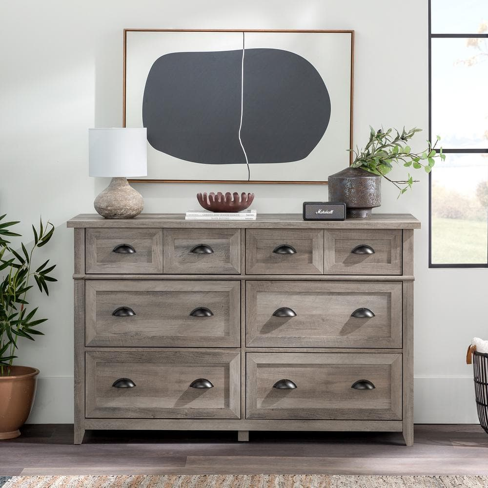 Welwick Designs Farmhouse Grey Wash 6-Drawer 52 In. W Dresser With Faux ... in The Durability and Design of the Modern Gray Wash Dresser Explained