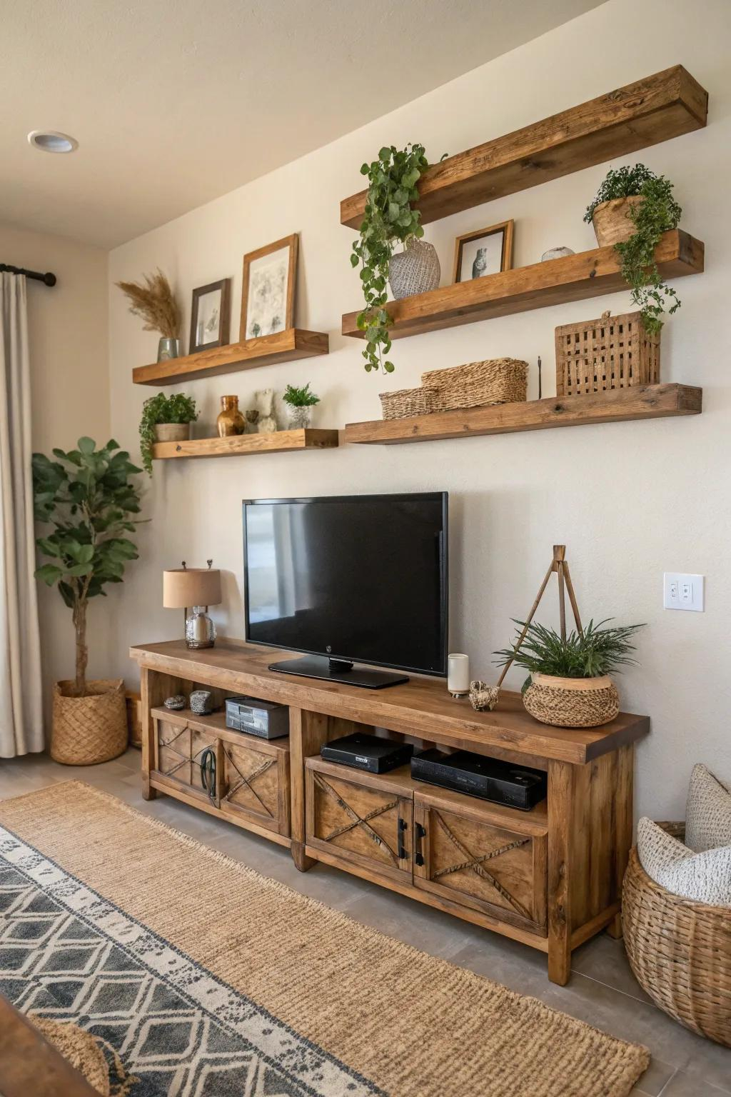 19+ Stylish Floating Shelf Ideas Around The Tv throughout Integrating Warmth Understanding the Floating Welcome Shelf's Appeal
