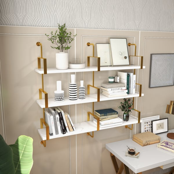 3-Tier Modern Wall Mounted Shelves Long Floating Shelving In White ... with regard to