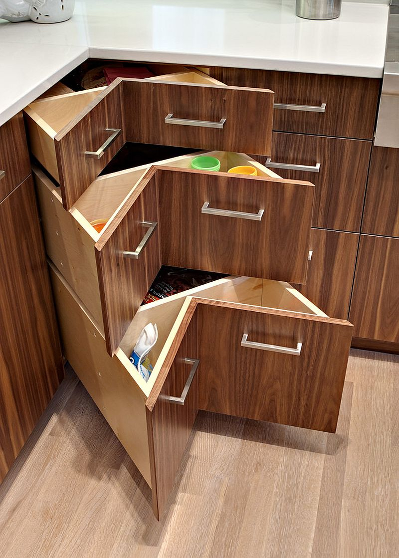 30 Corner Drawers And Storage Solutions For The Modern Kitchen in Maximizing Small Spaces with Elegant Corner Shelving