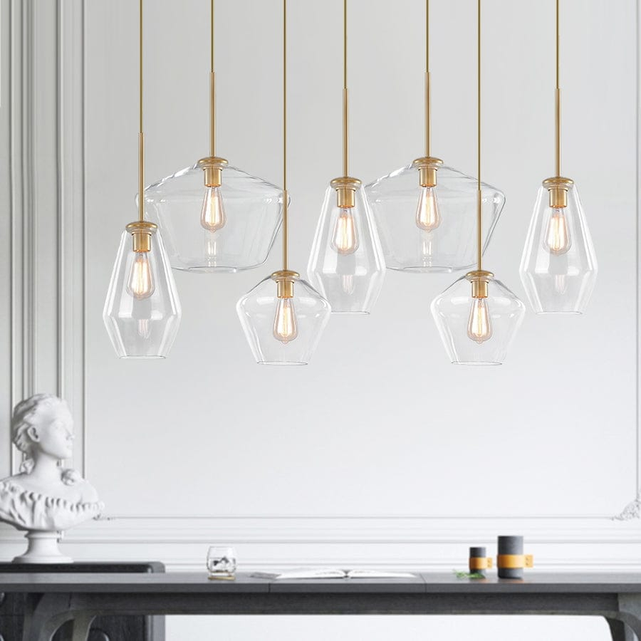 7-Light Cluster Glass Shade Linear Island Pendant - Mid-Century Modern ... inside