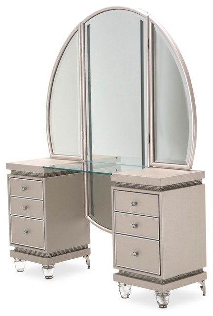 Aico Glimmering Heights Upholstered Vanity With Mirror, Ivory 9011058/ ... with