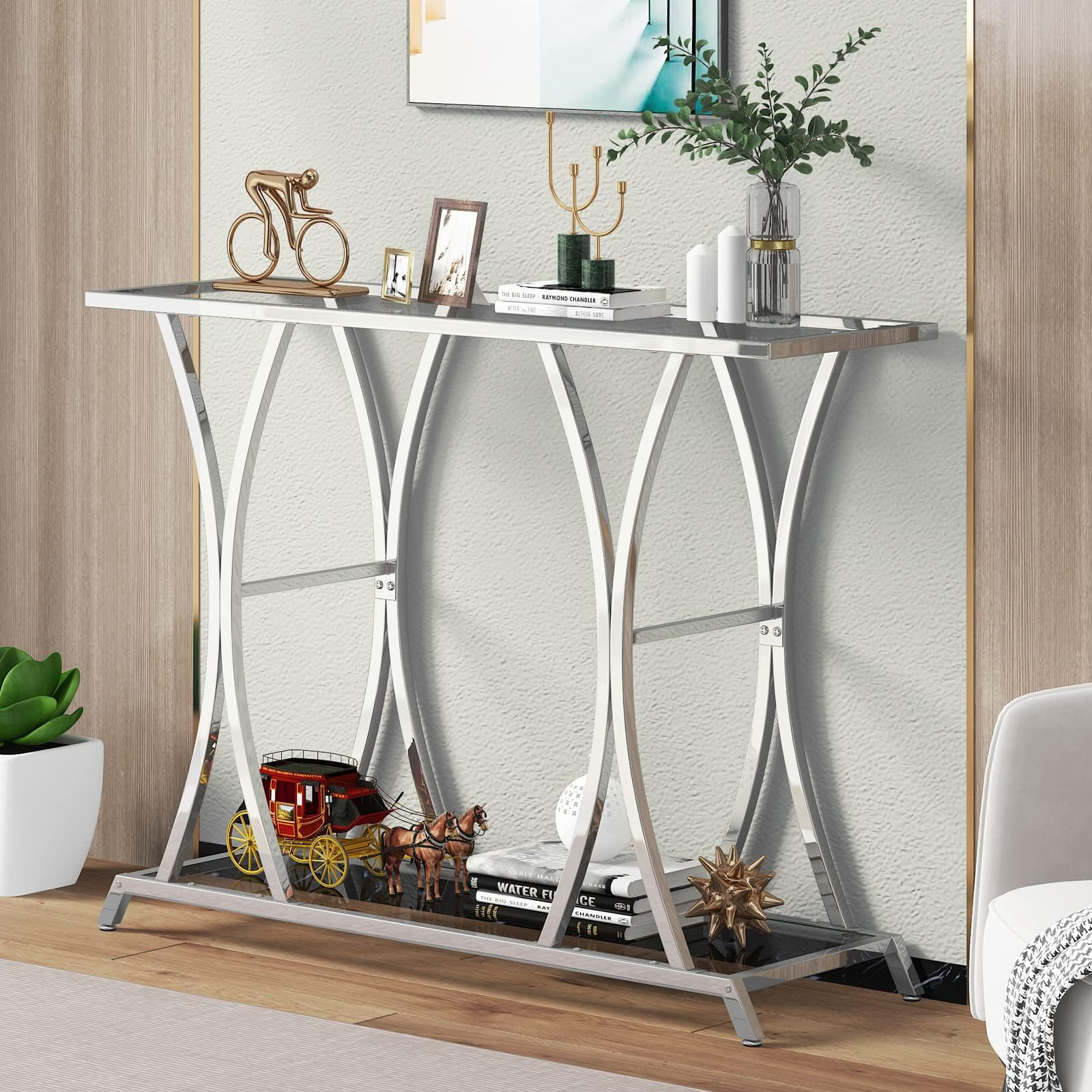 Amazon.com: Bowery Hill Contemporary Glass Top Accent Console Table In ... with