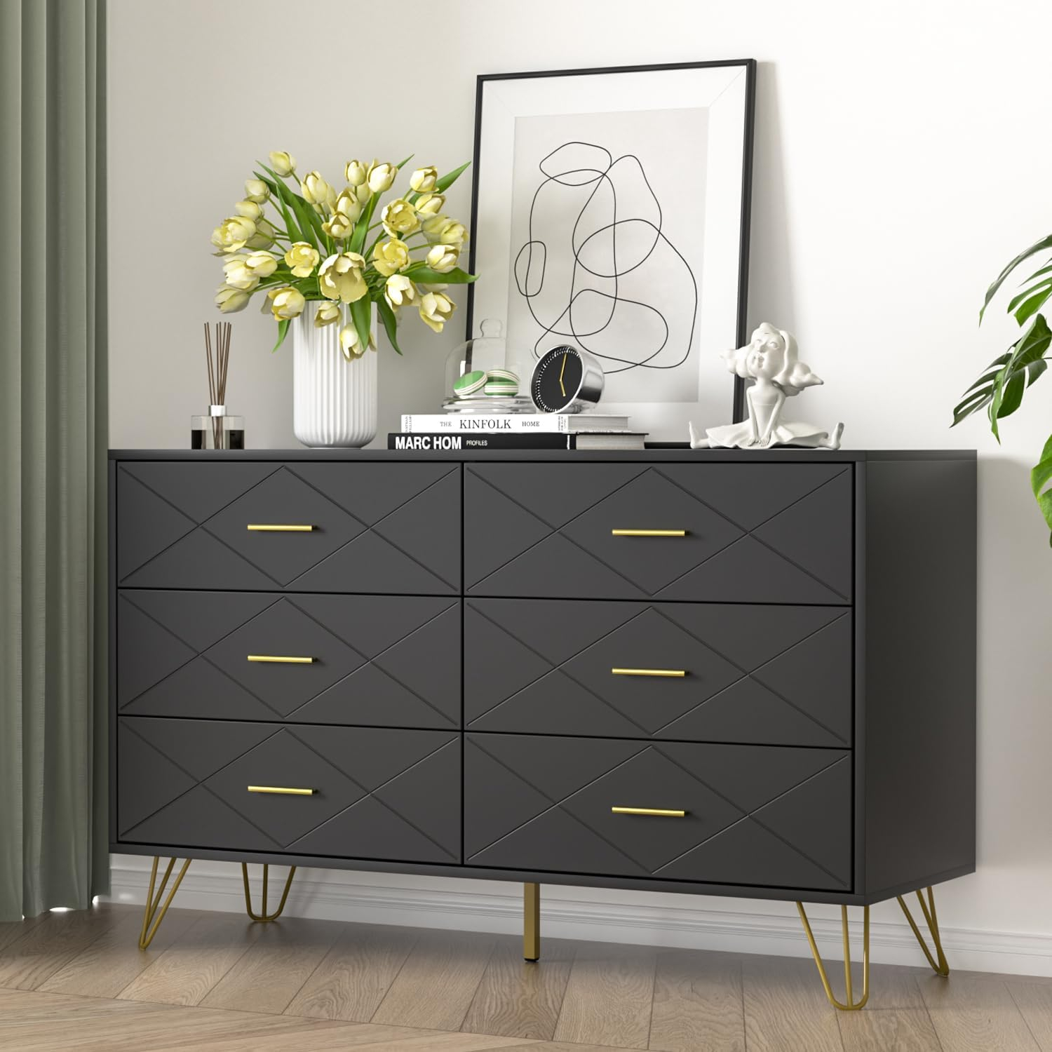Amazon.com: Furniway Dresser For Bedroom, Black Bedroom Dresser With 7 ... with