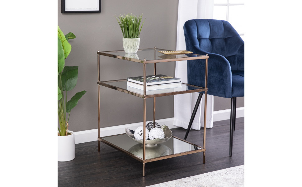 Amazon.com: Sei Furniture Knox Mirrored Side Table, 3-Tier, Gold/White ... regarding