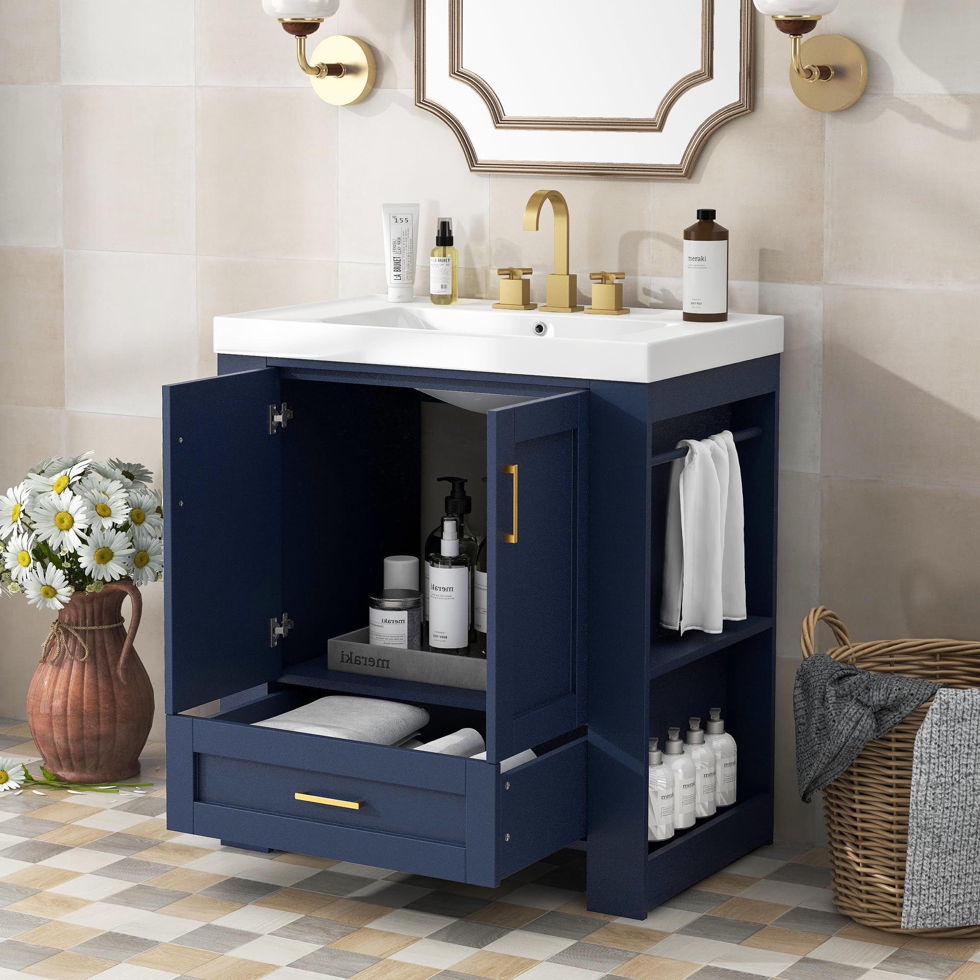 Amazon.com: Yardgo 30" Bathroom Vanity With Single Sink, Modern Wooden ... intended for The Versatility of the Danya 30" Black Wooden Bathroom Cabinet for Small Spaces