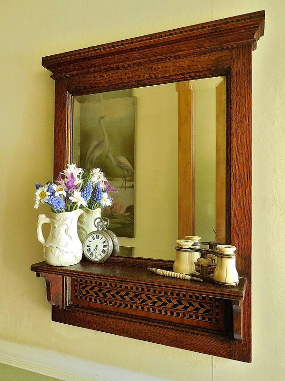 Antique Mirror With Shelf. Edwardian Mirror. Inlaid With Makers Stamp ... for