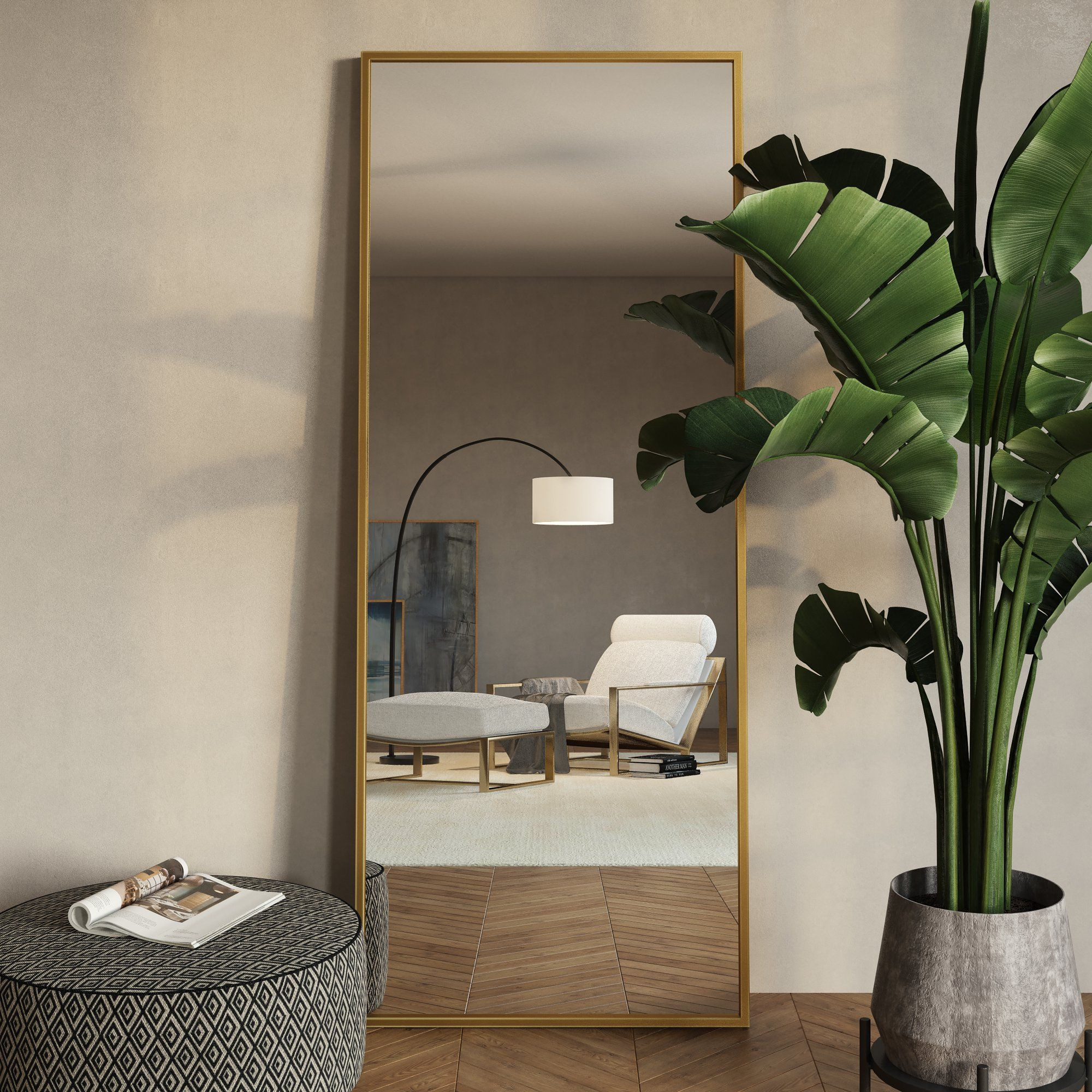 Bali Modern Minimal 70X28 Gold Leaner Mirror By Aspire Home Accents ... with regard to Understanding the Unique Appeal of the Aspire Bali Gold Mirror's Finish