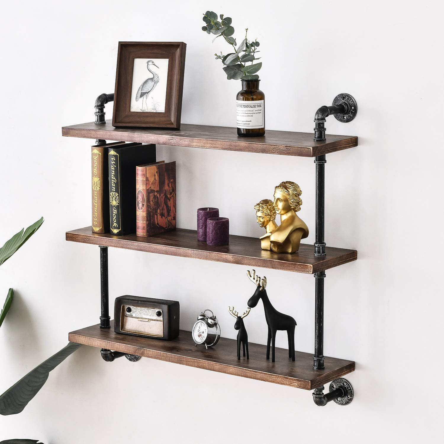Black, 32 Inch Industrial Pipe Shelving, Rustic Wood Floating Shelves ... within Achieving a Modern Look with Floating Shelves and 3-Tier Wood Designs