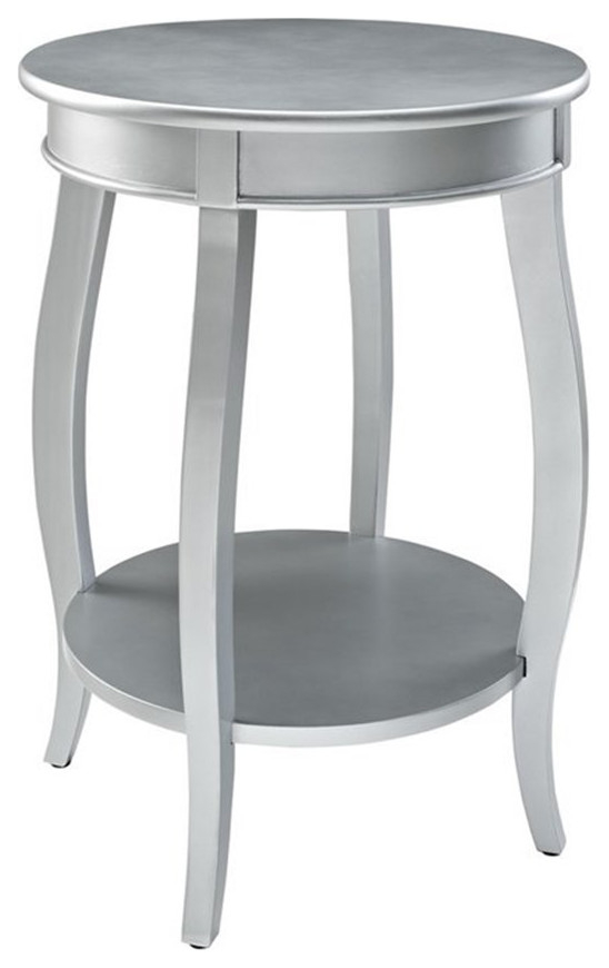 Bowery Hill Round Contemporary Wood End Table With Shelf In Silver ... with