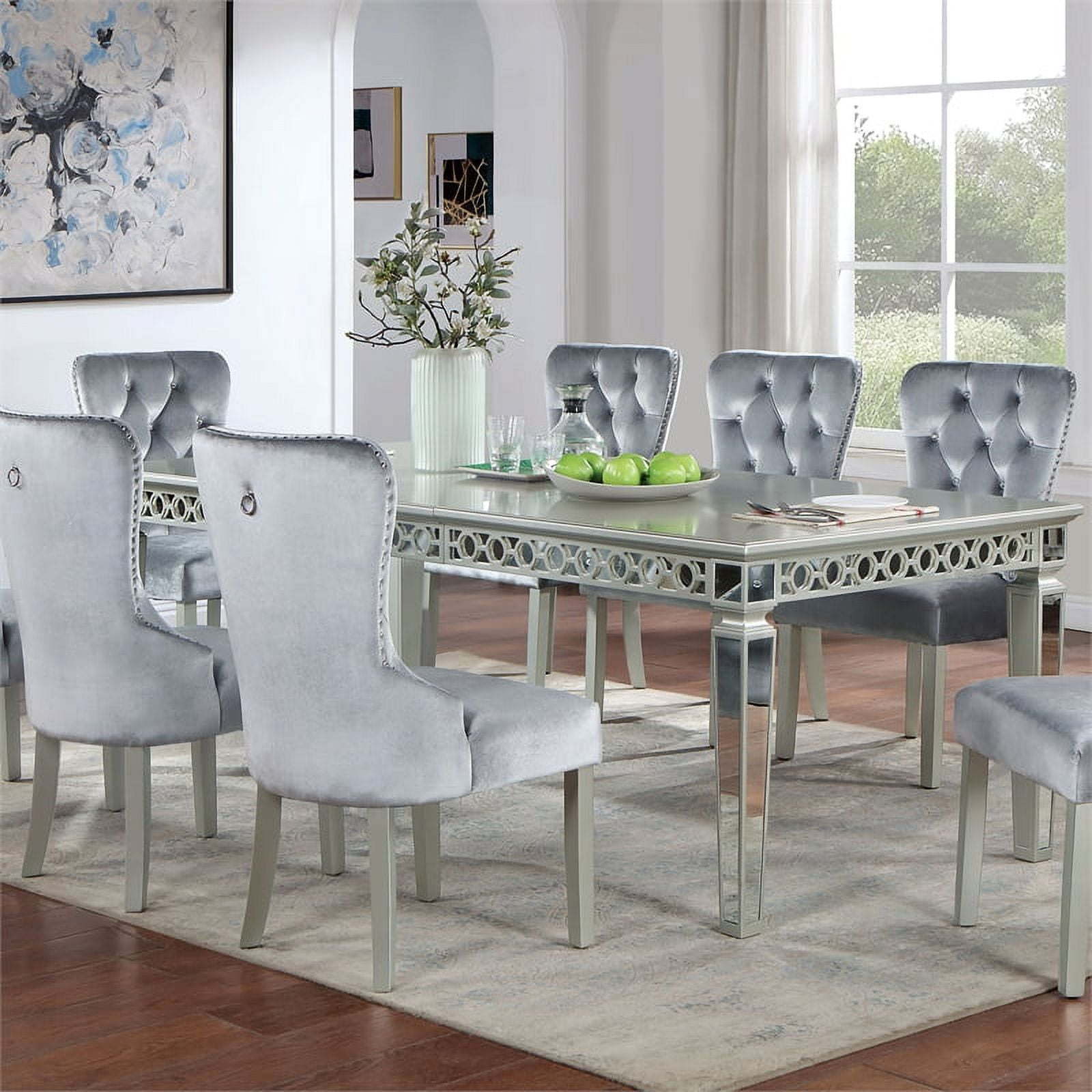 Bowery Hill Wood And Mirror Top Extendable Dining Table In Silver ... inside