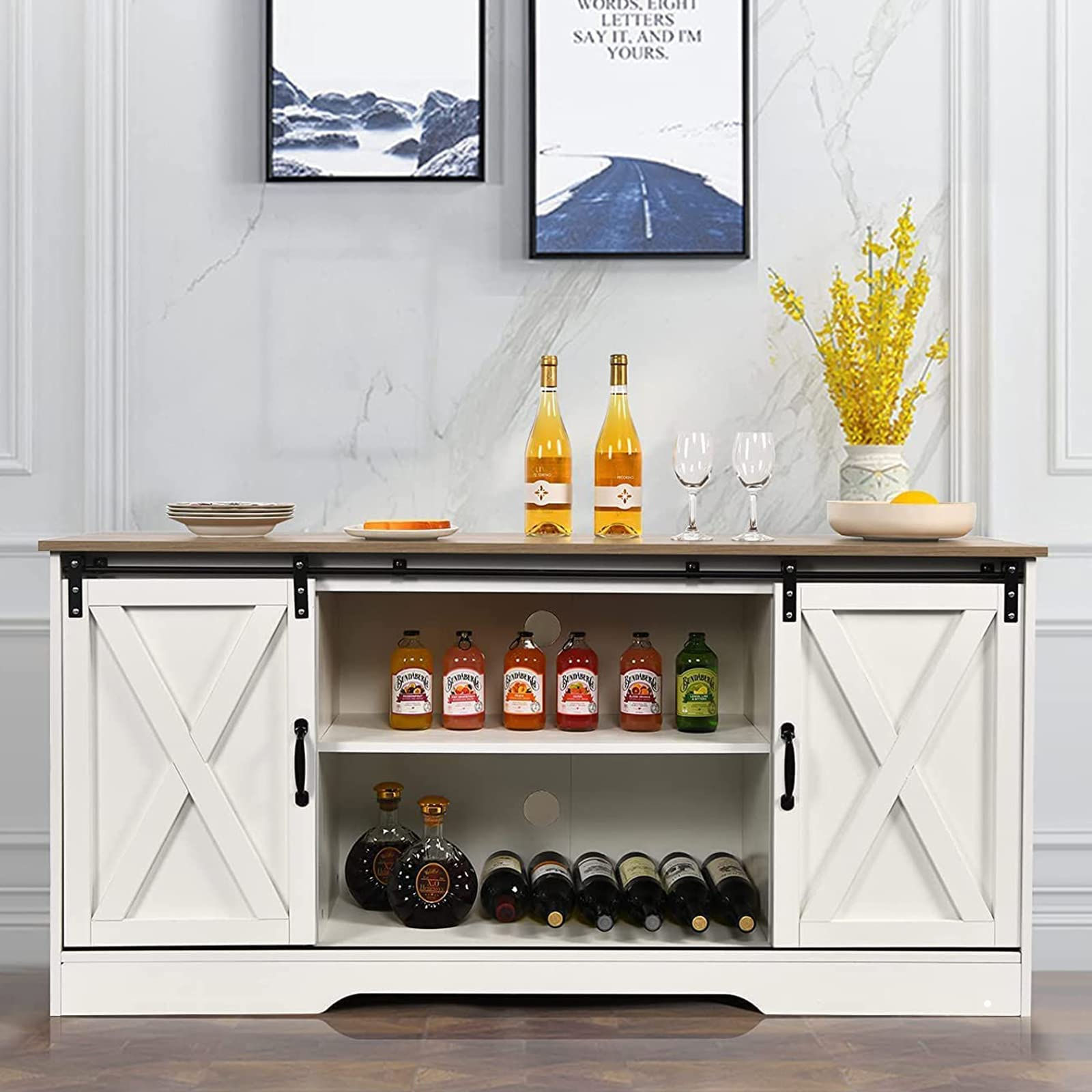 Buy 4 Ever Winner Farmhouse Coffee Bar Cabinet With Storage, White ... throughout