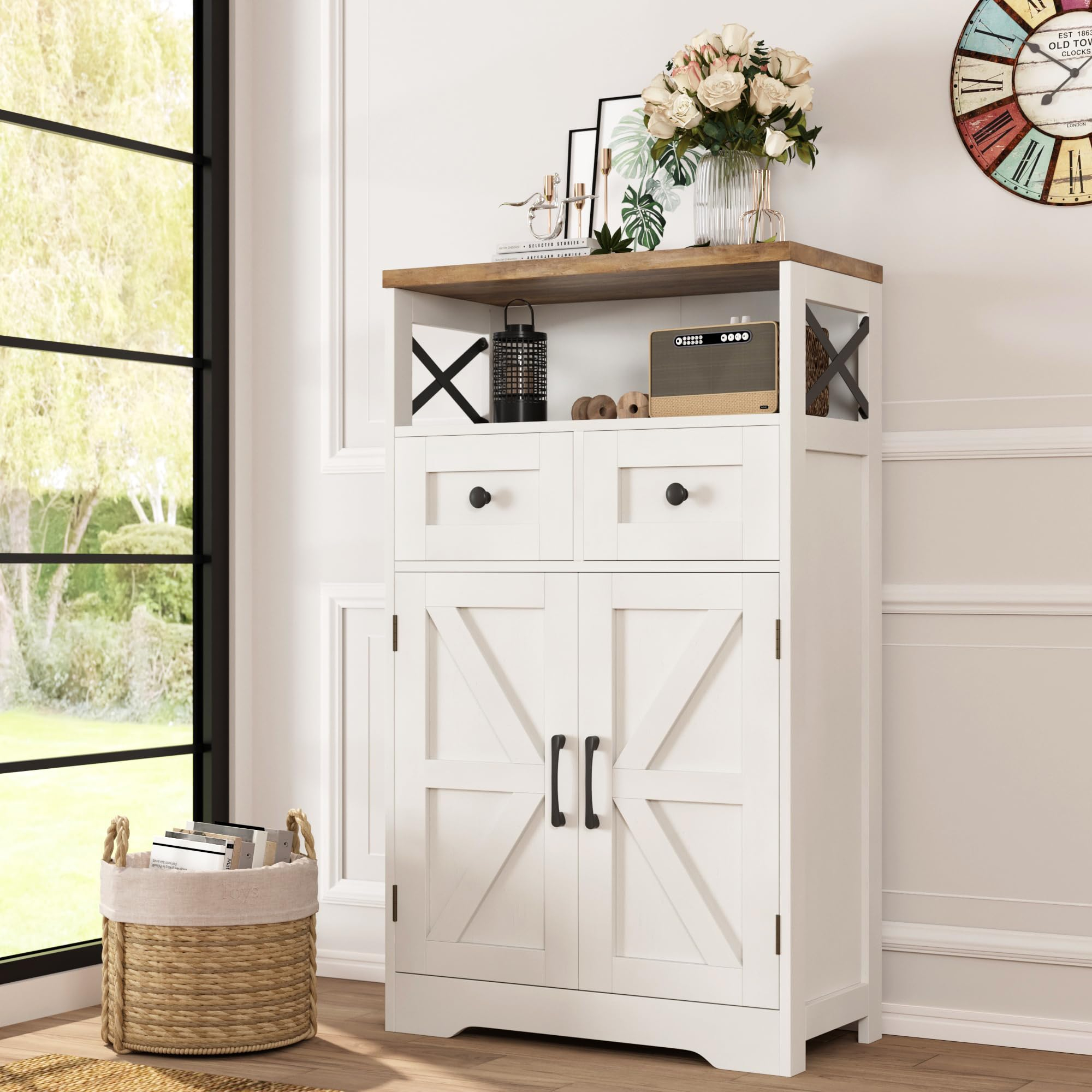 Buy Farmhouse White Storage Cabinet With Doors And Drawers ... with regard to