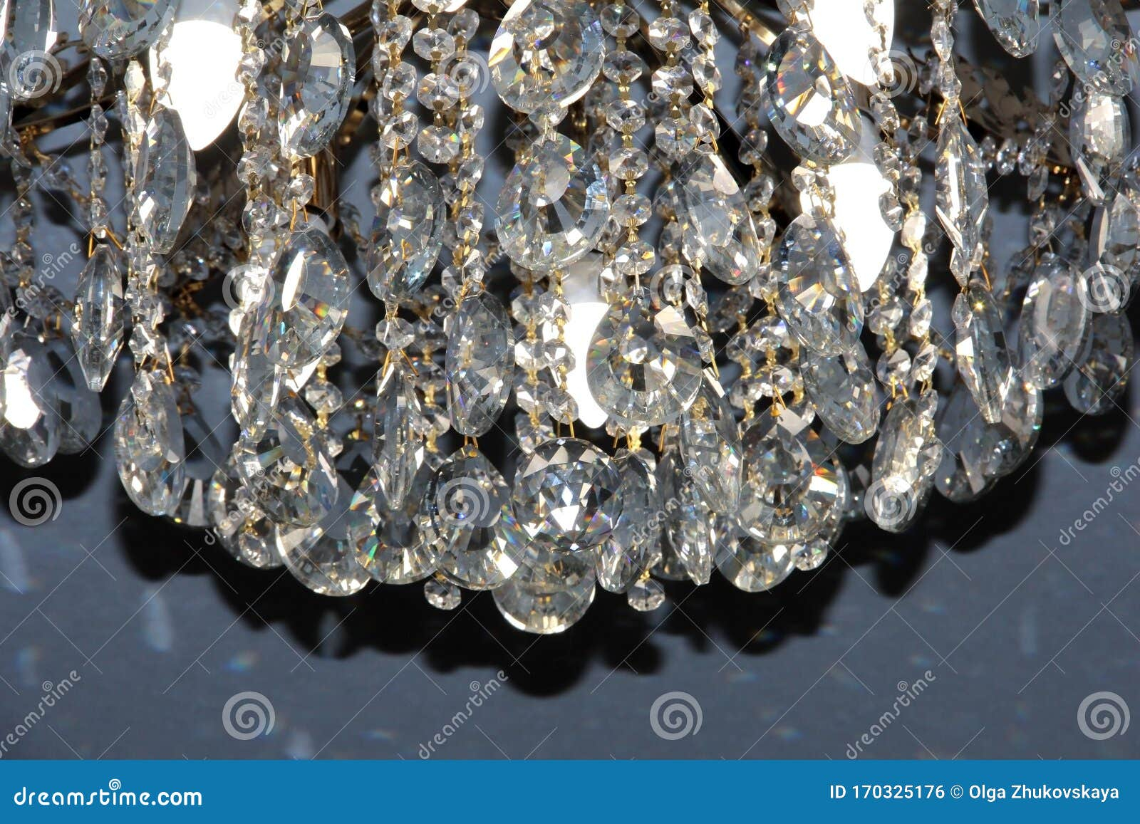 Chandelier With Crystals And Gold Metal Stock Photo - Image Of Antique ... with
