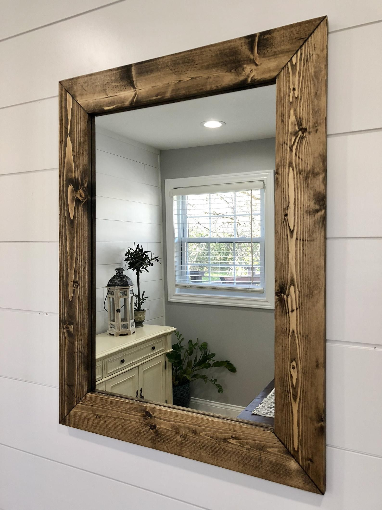 Dark Walnut Mirror Wood Frame Mirror Handmade Rustic Wood | Etsy ... with regard to