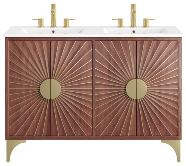 Daylight 48" Double Sink Bathroom Vanity, White Walnut - Midcentury ... in