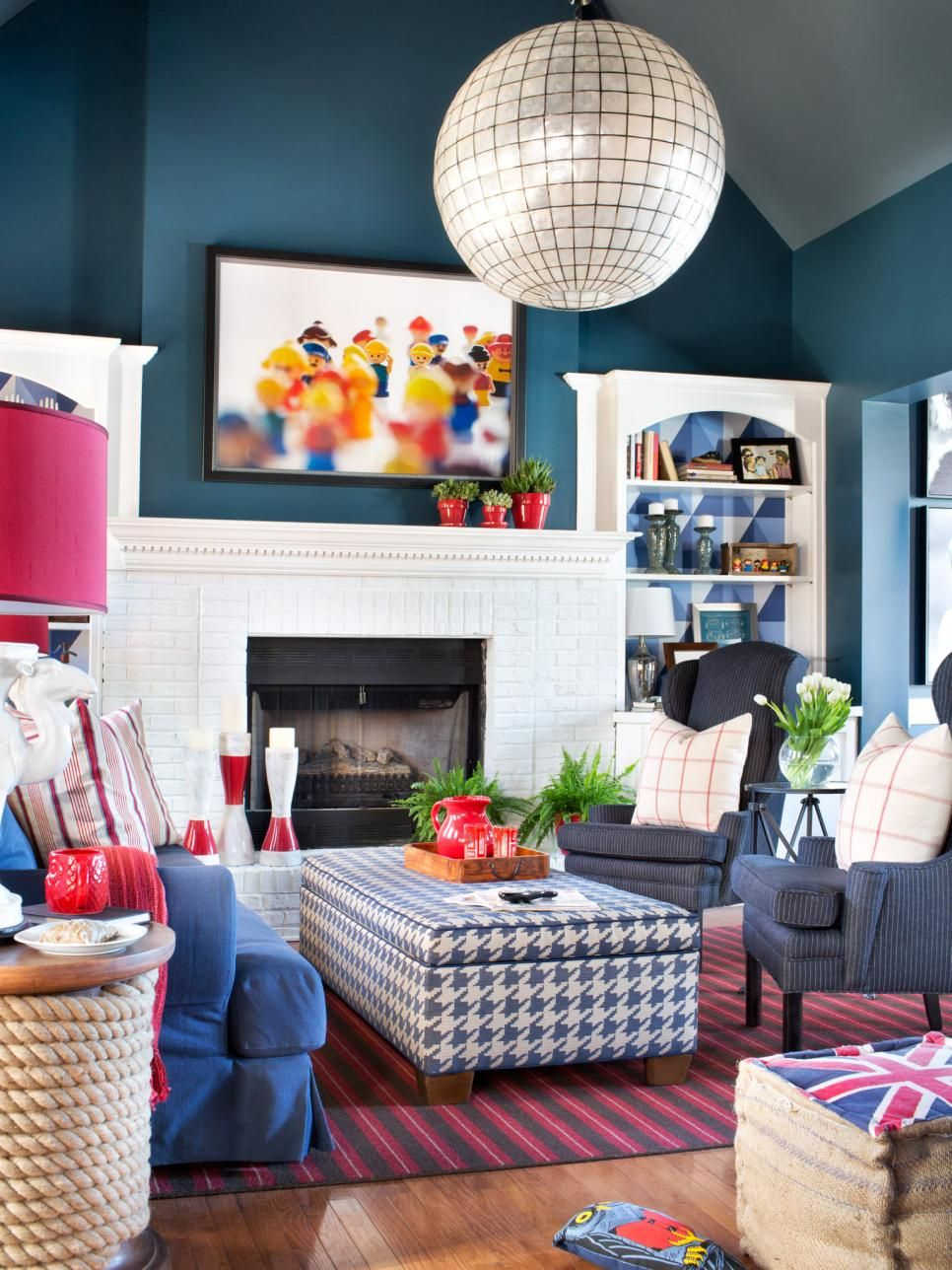 Eclectic Red And Blue Living Room | Blue Living Room, Cool Rooms ... for