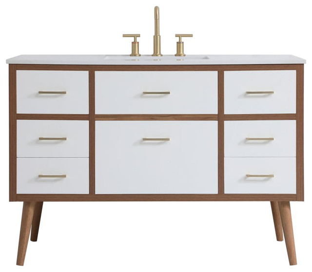 Elegant Lighting Home Decor Midcentury Modern 48" Bathroom Vanity White ... with regard to Exploring the Practical Elegance of Daylight 48 Bathroom Vanities