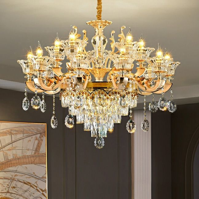Gold Metal 5-Light Chandelier, Mid-Century Bowl Crystal With Adjustable ... pertaining to