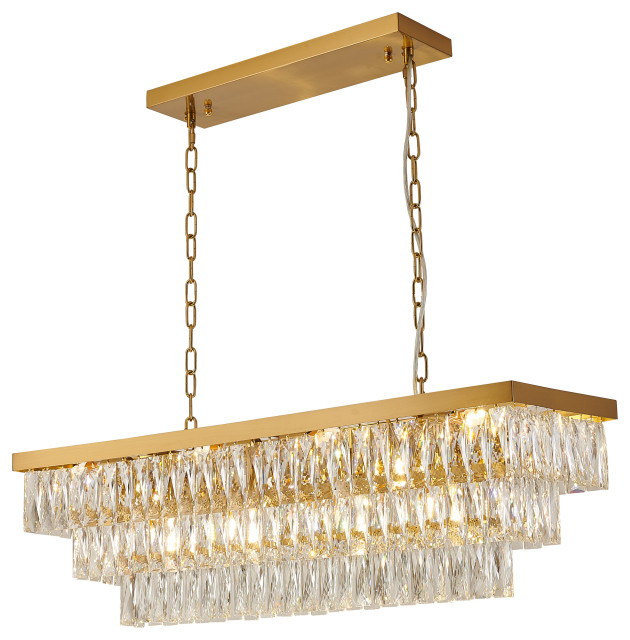 Gold Metal Chandelier With Clear Hanging Crystals - Contemporary ... with regard to The Enduring Allure of Gold Metal Chandeliers Adorned with Clear Crystals