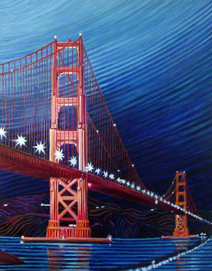 Golden Gate Bridge At Night - Linear Painting By Prakash N Chandras ... intended for The Unique Materials and Techniques in Dimensional Golden Gate Bridge Art