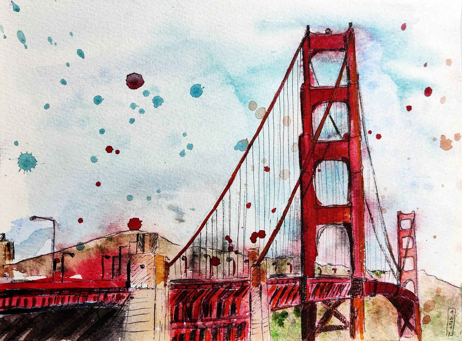 Golden Gate Bridge Painting Watercolor San Francisco Art | Etsy throughout
