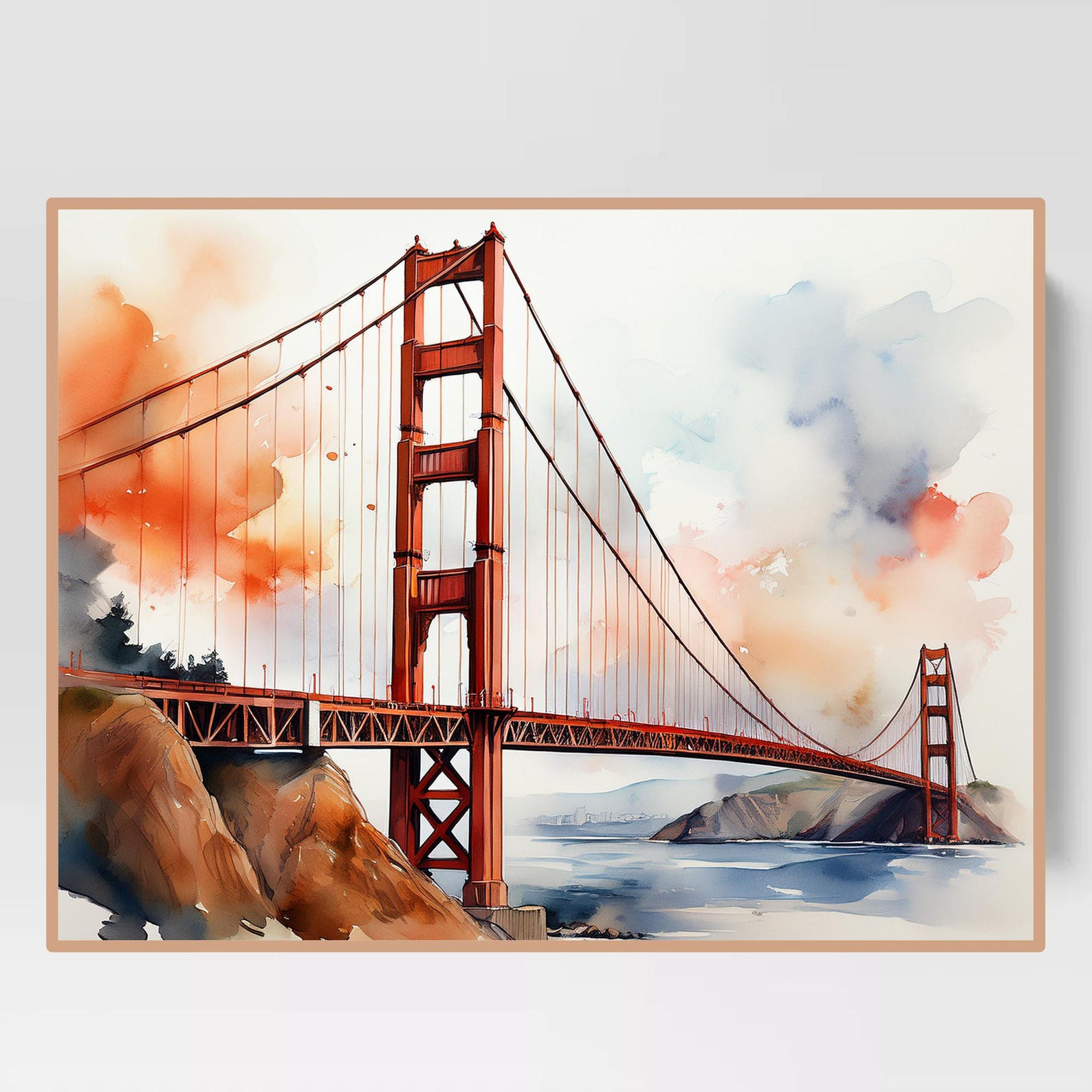 Golden Gate Bridge Wall Art Digital, Digital Golden Gate Bridge Art ... inside The Unique Materials and Techniques in Dimensional Golden Gate Bridge Art