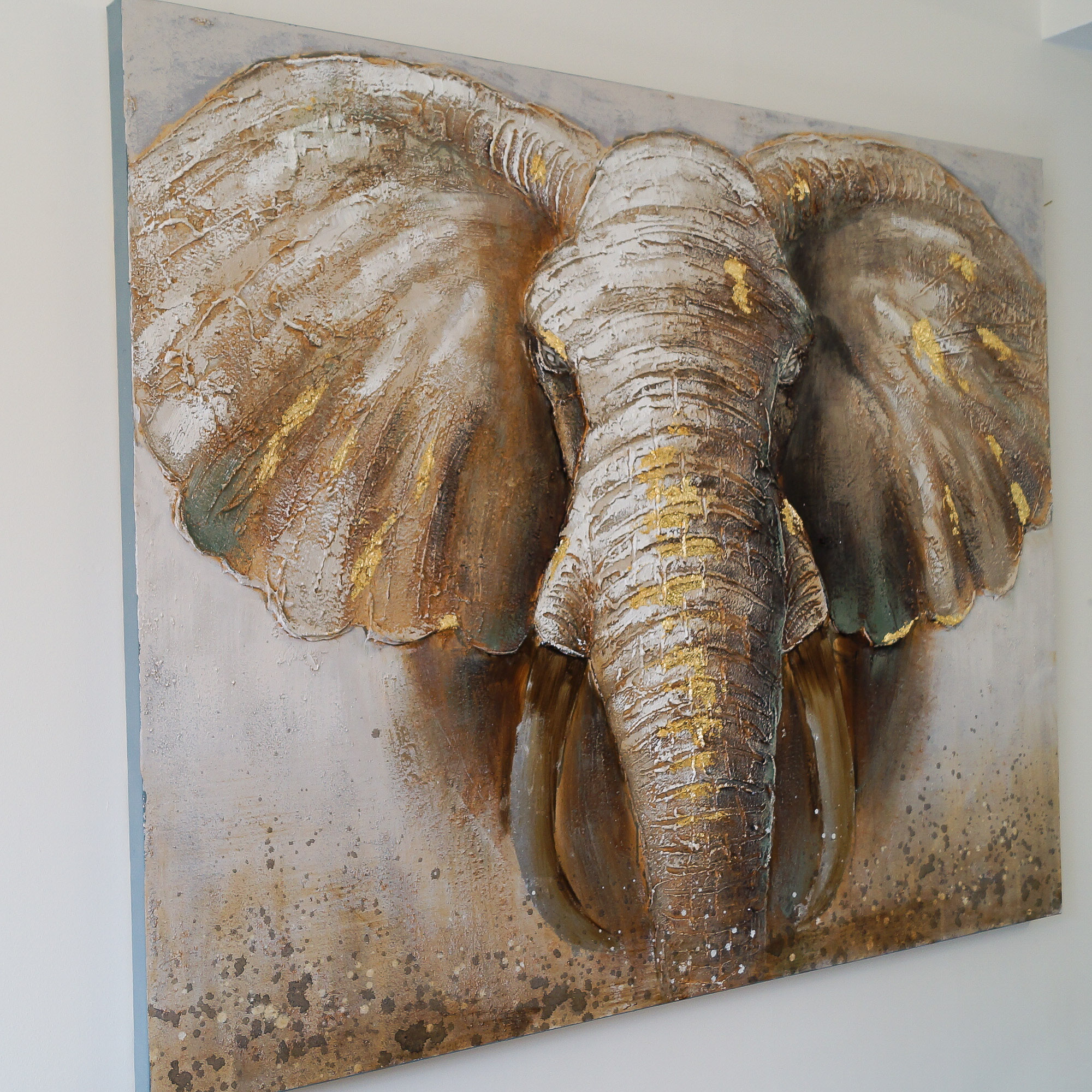 Hand Painted Elephant Canvas - Charlotte's Interiors regarding