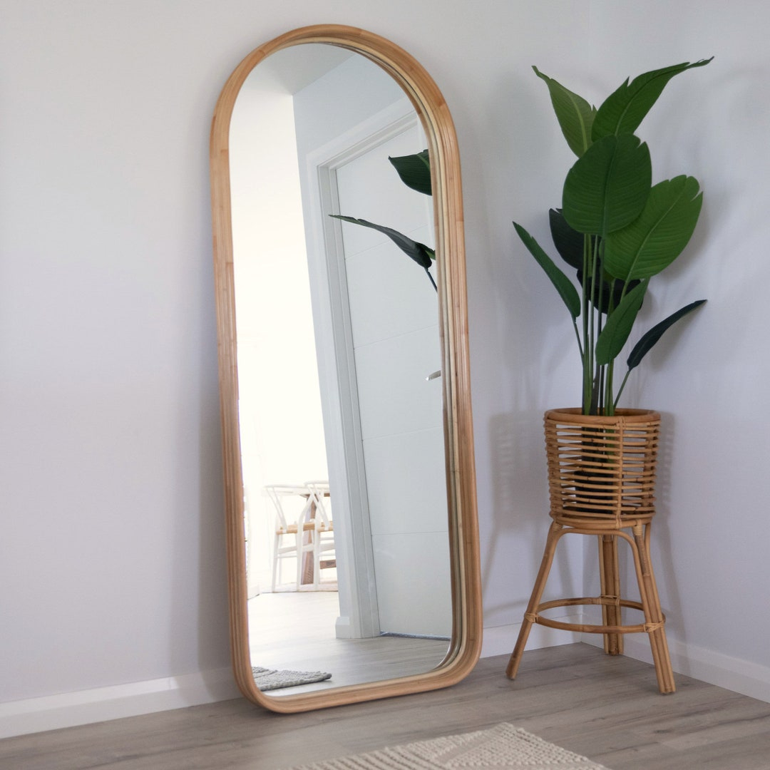 Handmade Rattan Floor Mirror, Rattan Big Mirror, Cane Mirror, Boho ... intended for