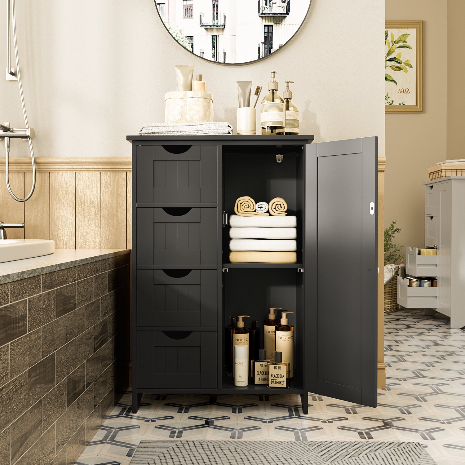 Homall Wooden Bathroom Cabinet, Freestanding Storage Cabinet With 4 ... with regard to