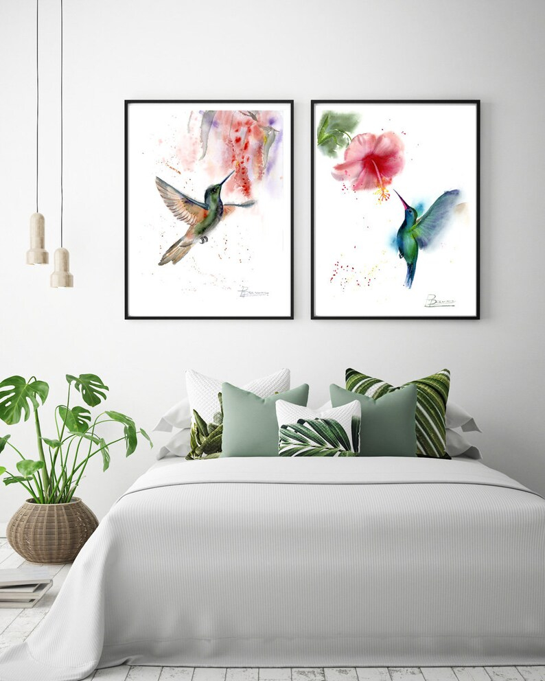 Hummingbird Wall Art Set Of 2 Hummingbird Prints Watercolor | Etsy with From Idea to Installation Crafting Your Own Hummingbird Wall Art Set