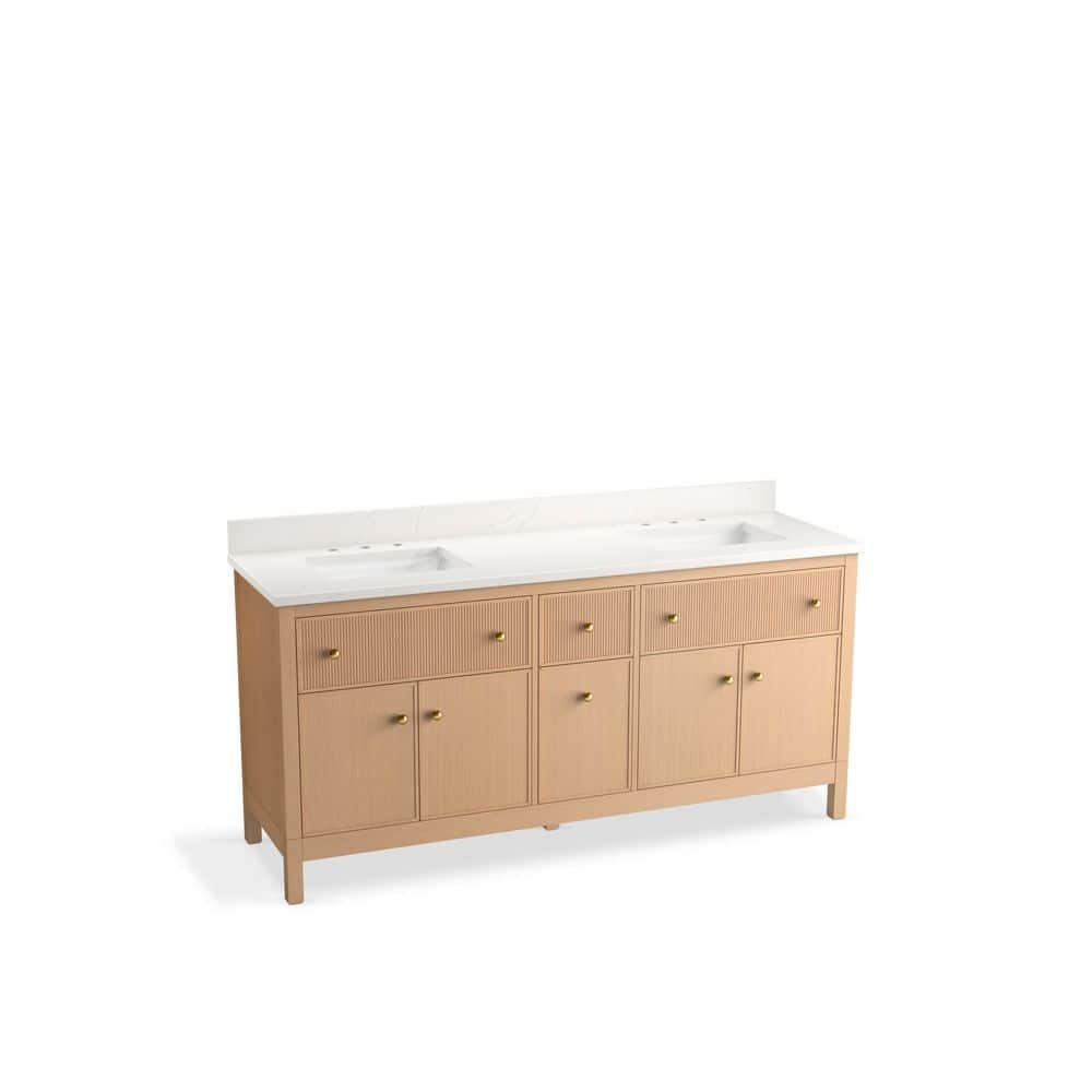 Kohler Malin 73In. Double Sink Freestanding White Oak Bath Vanity With ... regarding Beyond the Vanity Rethinking Organization with the GDF Studio 32 Inch Black Cabinet