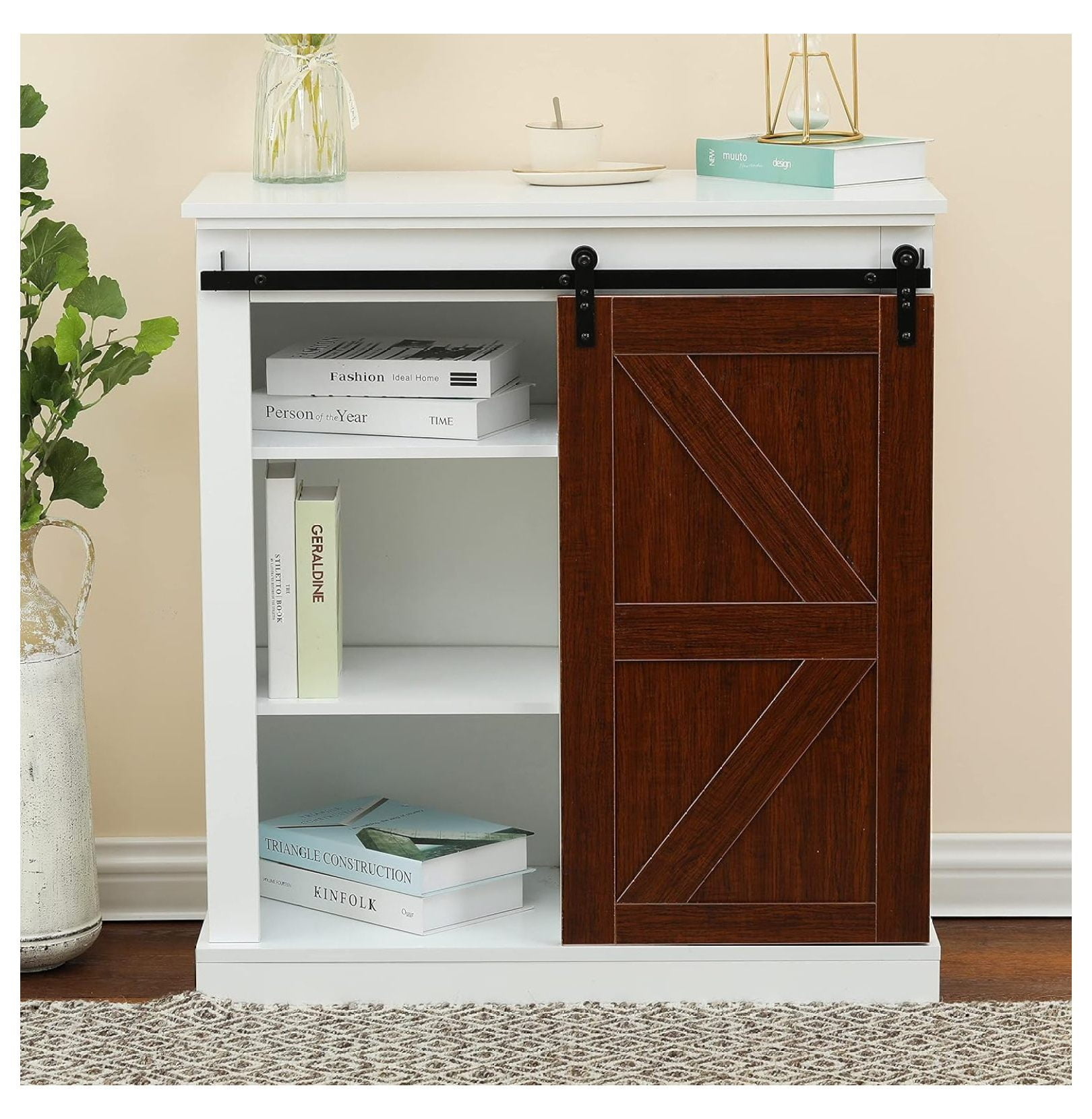 Luxenhome 34" Storage Cabinet, White Wood Storage Cabinet With Pallet ... pertaining to