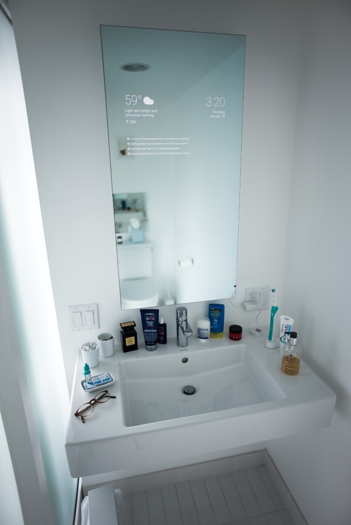 Man Transforms His Bathroom Mirror Into A Hi-Tech Device Of The Future intended for Beyond Reflection How a Quality Mirror Transforms Your Bathroom Experience
