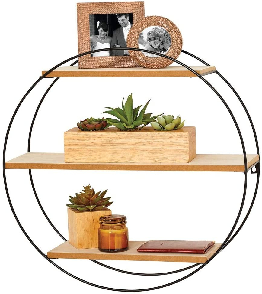 Mdesign Floating Shelves – 3-Tier Mdf Wall Shelf Unit With Round Metal ... with