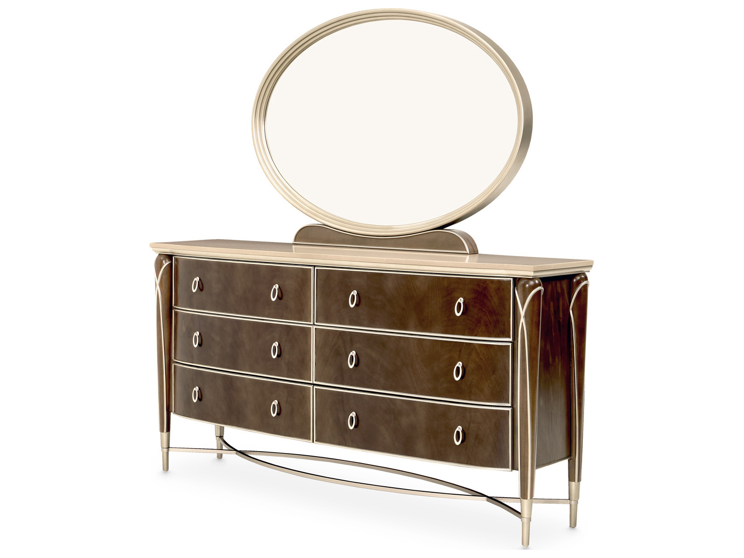 Michael Amini Villa Cherie - Hazelnut 6-Drawers Brown Birch Wood Double ... regarding