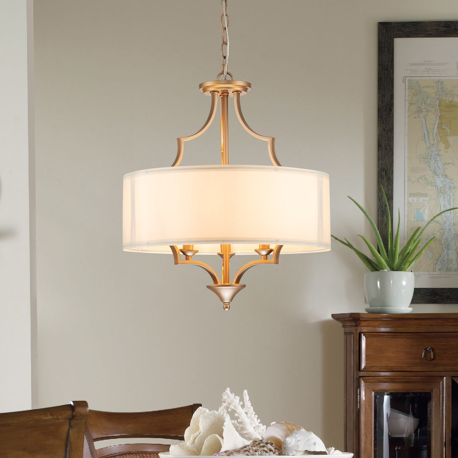Modern Farmhouse 3-Light Gold Chandelier Classic Drum Lantern Metal ... throughout