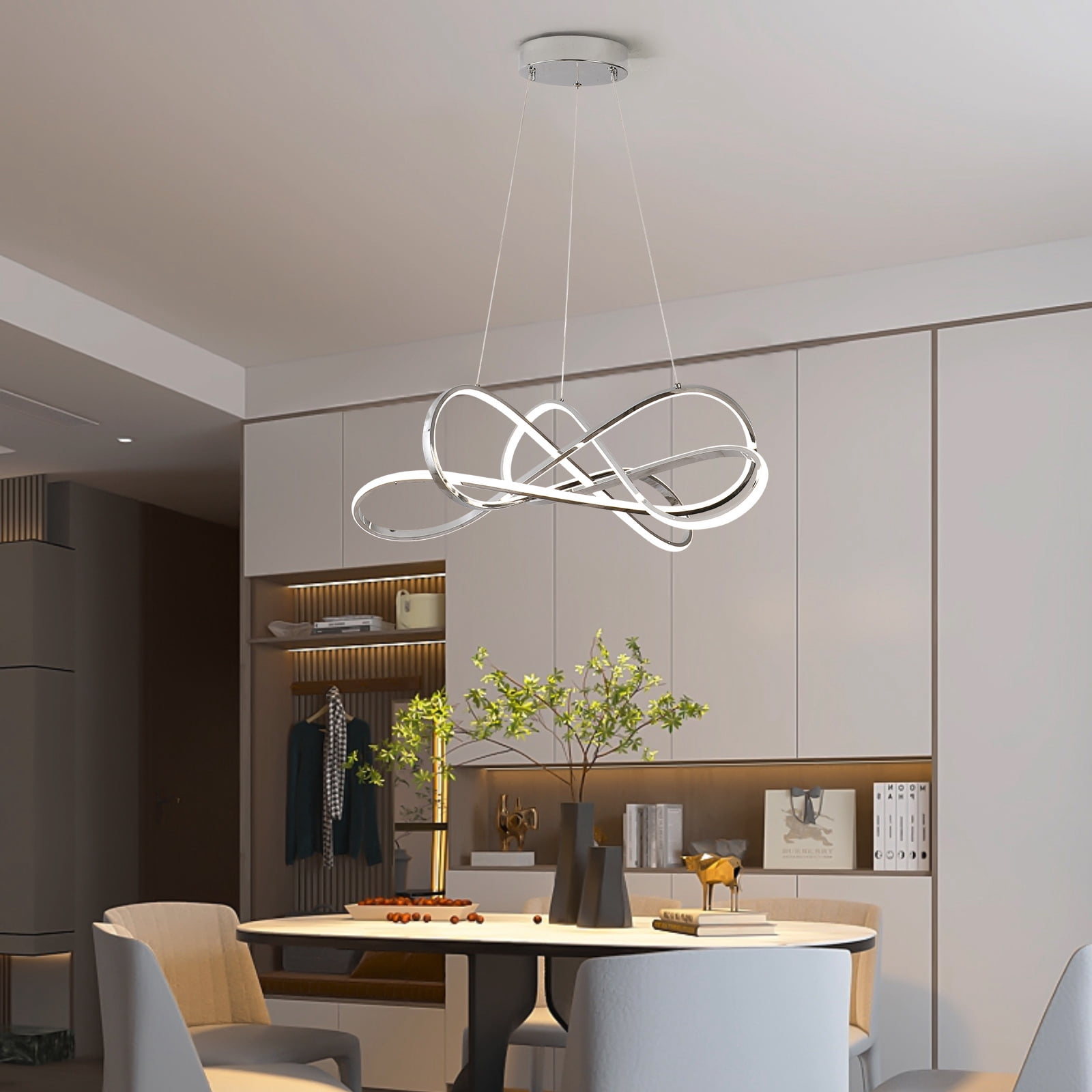 Modern Led Chandelier - Aluminum Chrome-Plated Illumination Fixture, 3 ... within Beyond Illumination Understanding the Hebe Chandelier's Material Story