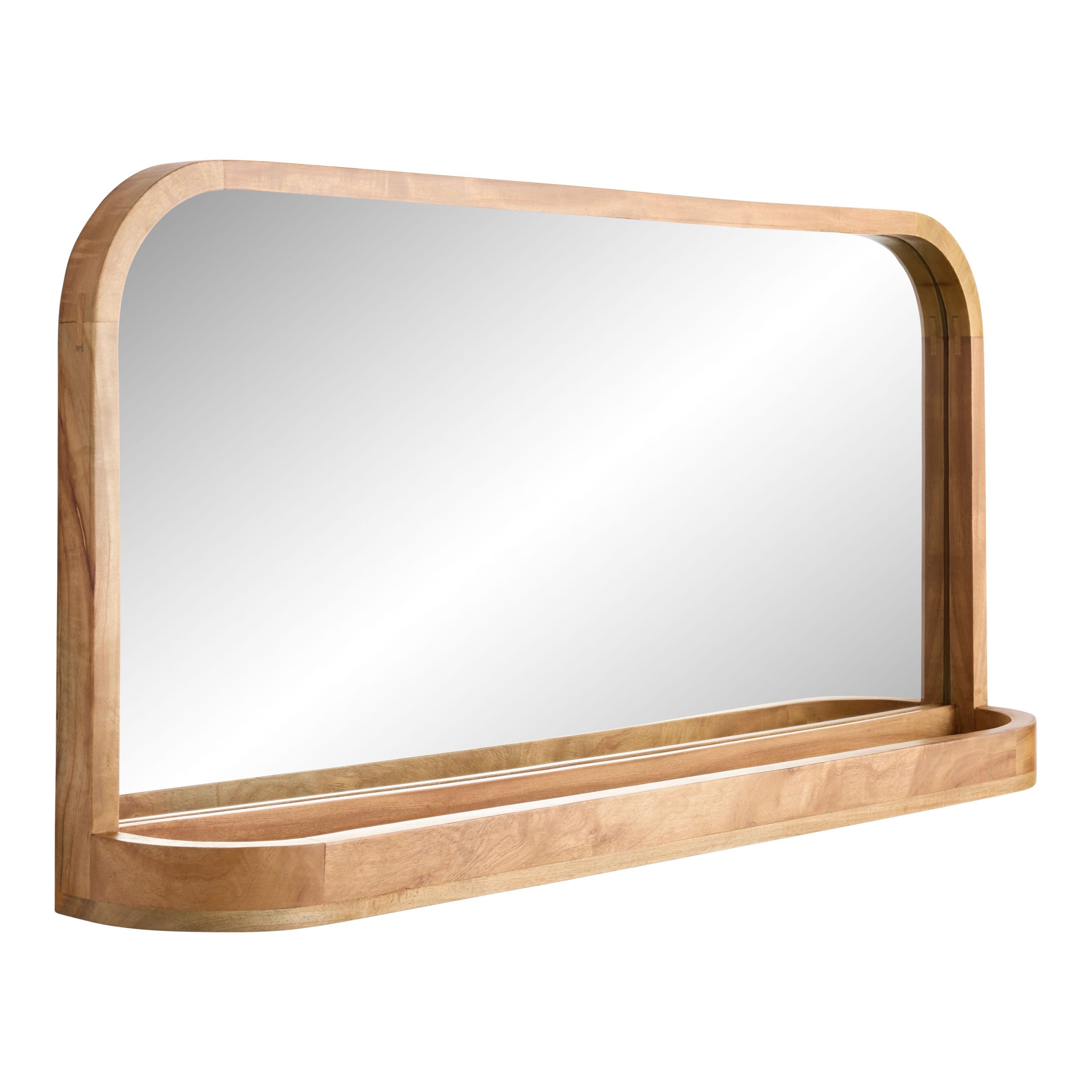 Natural Neem Wood Wall Shelf With Mirror - World Market pertaining to Unveiling the Teton Home Metal Wall Mirror WD-054 A Closer Look