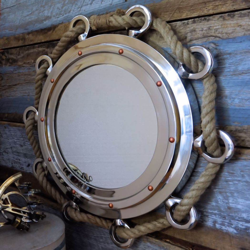 Nautical Porthole Nickel Finish 23" Mirror With Rope | Porthole Mirror ... with The Art of Nautical Reflection Choosing Your Perfect Porthole Mirror