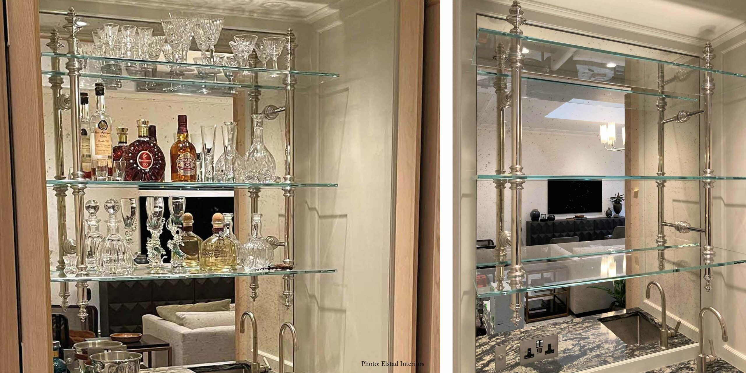 Nickel-Plated &Amp; Glass Wall-Mounted Bar Shelves - Andrew Nebbett Designs pertaining to Designing with Glam Glass Shelves in Matte Black A Deep Dive
