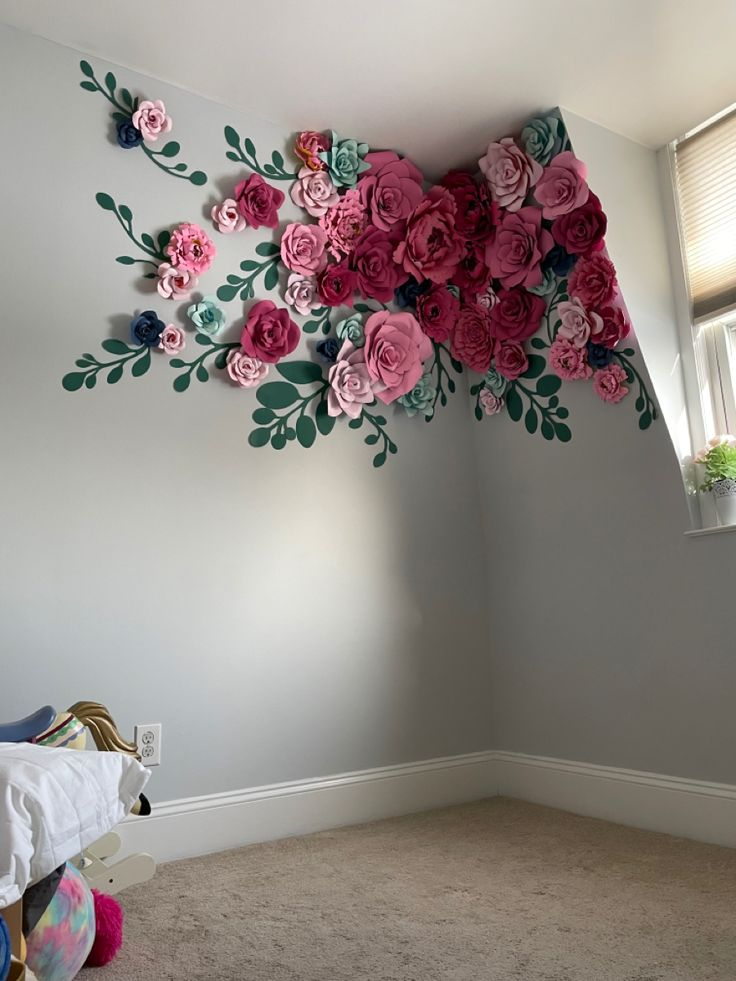 Paper Flower Wall Art, Paper Wall Decor, Diy Crafts Paper Flowers, Wall ... in Understanding the Charm of Dancing Wall Flowers in Kids' Rooms