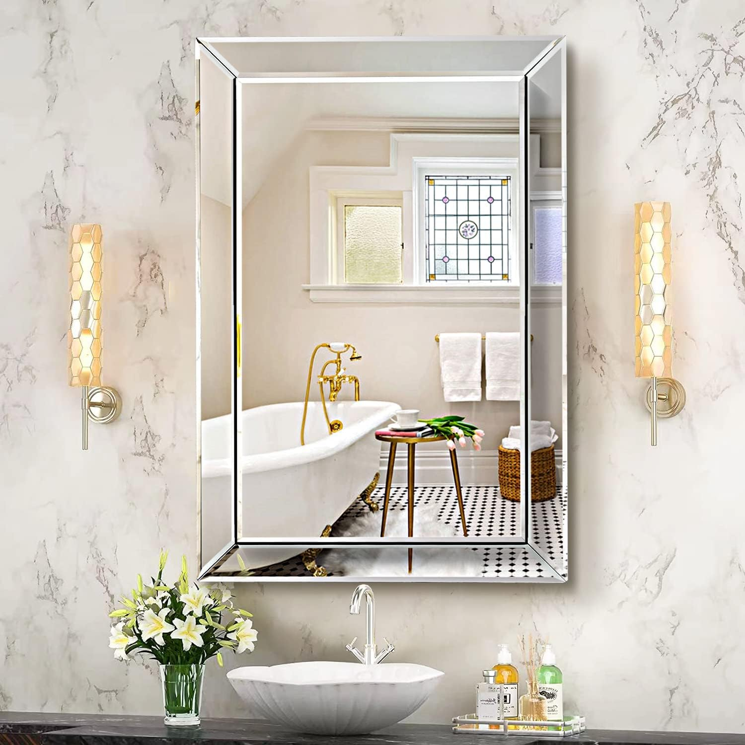 Pregaspor Mirror On Mirror Wall Mirror For Bathroom, 22" X 32 ... pertaining to Bringing Aged Ivory Home Exploring the Saragano Bathroom Mirror